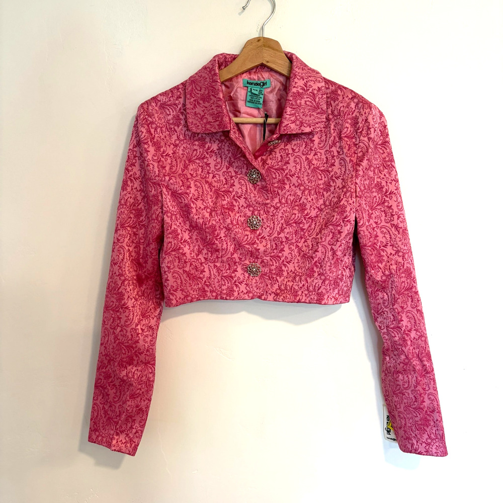 VTG Y2K Pink Paisley Romantic Jacquard Cropped Jacket  Size M Retro Festival